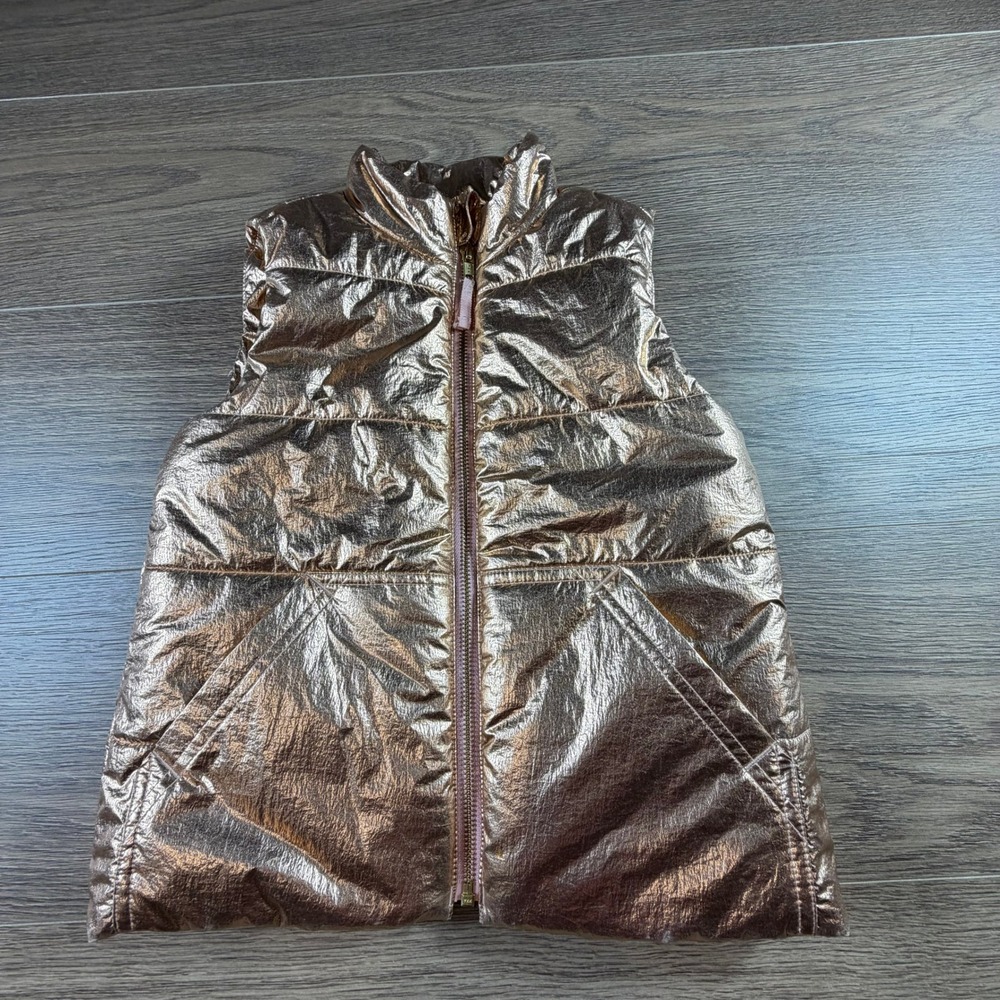 Crewcuts Girls Rose Gold Metallic Puffer Vest Zip Front Pockets Size 6/7 Holiday